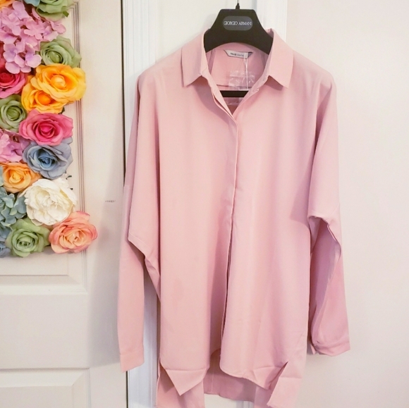 New Anthro MAUDE VIVANTE Nude Oversize Oxford Top Button Down Collared - Picture 5 of 9